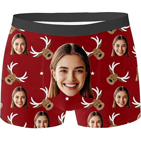 Natalizie Mutande Boxer Uomo Personalizzati con Foto Grande Y Davanti Collezione Biancheria Intima Elasticizzati Cotone Pantaloncini Lingerie Speciale Capodanno e Natale Regali Personalizzate