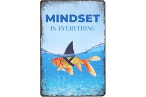 GLOBLELAND Plaque en Métal Vintage Requins de Poisson Affiche Rétro "Mindset is Everything" Décoration de Murs en Métal étiquette de Fer 8x12pouces pour la Cuisine Familiale Bar Café Décoration
