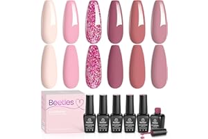 BEETLES GEL POLISH Beetles UV Gel Nagellack Set - 6 Farben Maniküre Kit Pink Klassisches Nude Rosa Glitzer Pastell LED Nail Lamp Gel Nagellack Nagelkunst Nageldesign Geschenk für Frauen Anfänger Nail Art