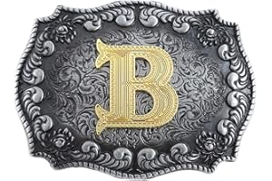 STARBRILLIANT Western Belt Buckles for Men A to Z Initial Letters Cowboy Belt Buckles with Cloud Roll Edging，Black Gray