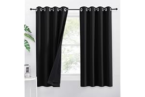 PONY DANCE Czarne zasłony zaciemniające - gruba zasłona skuteczna na zimno z izolacją termiczną z czarną podszewką 100% blokada światła, czarna, szer. 140 x wys. 160 cm, zestaw 2 szt