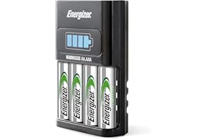 Energizer Battery Charger for AA and AAA Batteries, Recharge Pro, (4x AA Rechargeable Batteries Included)