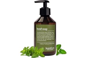 Jean & Len jabón de manos Lemonverbena & Menta, limpia las manos estresadas, adecuado para el uso diario, jabón líquido en dispensador de bomba, fragancia cítrica, vegano, 250 ml