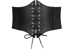 LEACOOLKEY Women Waspie Corset Belt for Dress, Retro Wide Elastic Tie Waspie Belt Hallowen, Ladies Black Tied Waspie Belt