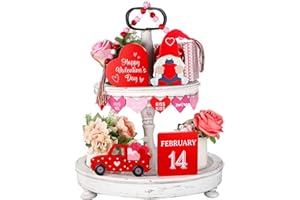 SNAKELL Valentine's Day Tiered Tray Decor Wooden Valentine's Day Decorations Heart Gnome Wood Sign and Bead Garland Decoration for Valentine's Day Wedding Living Room Wall Decor (Red #4, One Size)