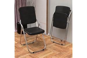 RCYNVIEW 2 Pcs Chaises Pliantes Confortable en Simili Cuir Métal Chaise Camping Pliante Chaise Pliable avec Rembourrage Dossier Chaises de Salle à Manger, Fauteuil Jardin Exterieur Noir Chaise Cuisine Salon