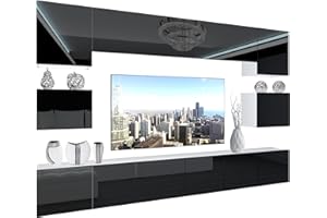‎B BELINI GROUP BELINI Wohnwand Vollausstattung Wohnzimmer-Set Moderne Schrankwand mit LED-Beleuchtung Anbauwand TV-Schrank Schwarz