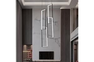 ZenithBeam Treppenhaus Kronleuchter Modern,150Cm Hoch Schwarz Led Pendelleuchte,4 Rechteckige Dimmbar Dekoratives Hängeleuchte FüR Villa Treppe Esszimmer Wohnzimmer,Hohe Decken Pendellampe LüSter