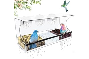 GURECOD Okno karmnik dla ptaków z wyjmowalną tacą na karmę, duży domek dla kardynalskich piskląt i wielu innych.