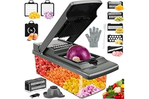 T-GOGO Coupe legumes Multifonctions, Mandoline de Cuisine Professionnelle 17 en 1, Coupe Legumes Manuel avec 7 Lames, Decoupe Legumes Coupe Frite pour Carotte,Pomme de Terre,Oignons,Tomates (Noir)