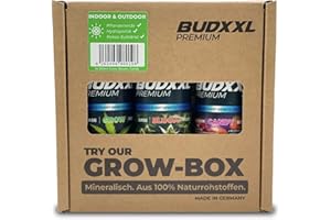 BUDXXL 3-in-1 Grow-Dünger-Set - Wachstum, Bloom, Blüte Booster - Made in Germany - Konzentrat mit Düngeschema, Mineralisch aus 100% Naturrohstoffen (3x 250ml Grow-Box)
