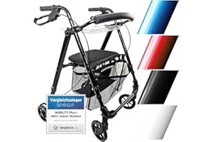 ‎MOBILITY PLUS+ Mobility Plus+ Indoor Rollator IR10+ Schwarz - Wohnungsrollator Leichtgewicht, schmal & faltbar - Sitz & Griff höhenverstellbar - Gehhilfe für Senioren inkl. Rückengurt, Netztasche & Tablett