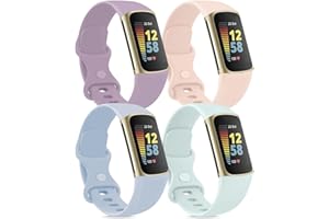 YISICA 4 Pack Sport straps for Fitbit Charge 6 Straps & Fitbit Charge 5 Straps Women Men, Soft Classic TPU Adjustable Comfortable Replacement Wristbands Straps for Fitbit Charge 6/5 Advanced Fitness Tracker