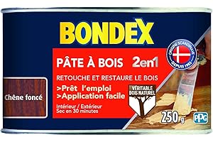 BONDEX - Pate à bois - Rebouche et Restaure le Bois - Sec en 30 min - 250g - Chêne foncé