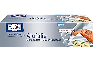 ‎TOPPITS Toppits Alufolie - 1 x 200m, Extra Reißfest, Doppel-Kraft-Waben, Ideal zum Kochen, Grillen & Frischhalten