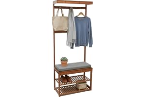Relaxdays Klädställ, sittbänk, 2 skohyllor, 10 krokar