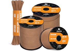 Abma Cord Paracorde 550 4mm Corde en Nylon (15m-30m-50m) Type III Paracord 7 Brins Corde de Survie, Corde Extérieure, Corde Tout Usage - Max. 250 kg - Brun, 30m