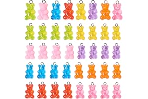 WANDIC Pendentif Résine Ourson, 40 Pcs 8 Couleurs Bande Dessinée Ours Pendentifs Porte-Clés Pendentif DIY Collier Accessoires