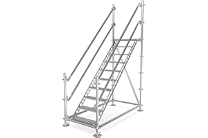 Scafom-rux Escalera de Acero galvanizado - [10 peldaños Incl. barandilla y Kit] Escalera Exterior - 2 Metros Alto, 80 cm Ancho - Escaleras de Exterior - Escaleras de Acero para Andamios y jardín