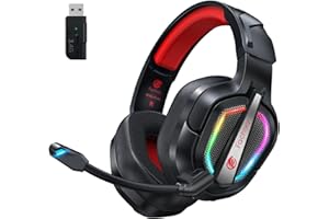 Fachixy FC200 Wireless Gaming Headset 2.4G Bluetooth Cuffie con microfono per PS5, PS4, PC, Cuffie da gioco pieghevoli, a bassa latenza, con luce LED, durata della batteria 50H, rosso