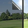 WISDOM One Way Mirror Window Film Daytime Privacy, Sun Blocking Heat Control Anti UV Reflective Film Window Tint for Home Office Living Room 50% Black Film 20x50-Peel and Stick
