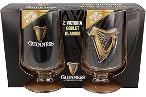 Guinness 2-Pack Embossed Victoria Goblet Stem Glasses With Harp Design