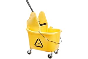 Amazon Basics Secchio per mocio Kentucky, rettangolare, con ruote resistenti e strizzatore a pressione verso il basso, 35 qt, giallo