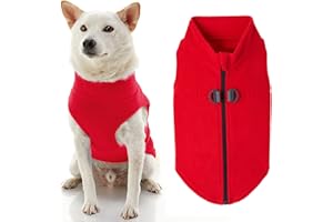 GOOBY Chandail en Polaire à Fermeture éclair pour Chien, à Enfiler - Pull Chaud en Polaire avec Anneau de Laisse Double en D - Pull d'hiver pour Chiens de Petite et Moyenne Taille - Rouge, Taille L