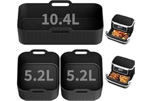 papasgix Moule Silicone Air Fryer Accessoire Air Fryer Ninja 10.4L AF500EU, Silicone Moule Air Fryer Ninja Foodi Flex AF500EU, Plat Air Fryer Accessoires pour Friteuse(C 3pcs Noir)