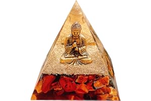 Saefheled Pyramide de Bouddha,Générateur d'énergie Pyramide Orgone,Pyramide de Cristal de guérison Orgonite en Pierre d'oeil de Tigre Réduisez Le Stress Ajustez Le Chakra Traiter et méditation Chance