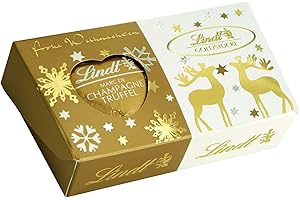 ‎LINDT & SPRÜNGLI Lindt Schokolade Goldstücke Champagner Trüffel Herz, 4 x 50 g, Pralinen aus Vollmilchschokolade gefüllt mit Marc de Champagne Trüffel, alkoholhaltig, Schokoladen-Geschenk, Pralinen-Geschenk