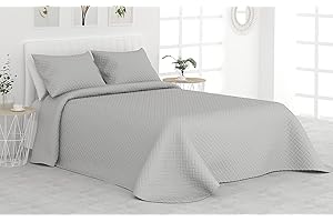 Liniva Home Colcha Bouti Termosellada para Verano y Entretiempo. 100% Microfibra - Modelo Vejer. Colcha Cubre Cama Multiusos. Incluye Dos Fundas de cojín. (Vejer - Gris Claro, Cama 135 cm)