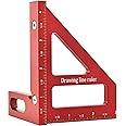 Azonee 3D Multi Angle Measuring Ruler - 45/90 Degree Triangle Scriber Square Protractor, Miter Triangle Ruler Measuring Tool for Engineer Carpenter Woodworking Tool Aluminum Alloy(Red)