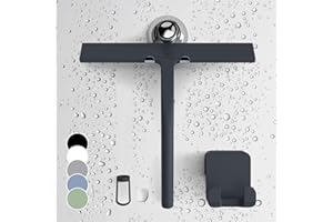 GÜTEWERK shower squeegee black 9 in - incl. chrome suction cup hook - stainless steel core - silicone rubber squeegees for bathroom cleaning - window screen wiper cleaner glass scraper blade showers