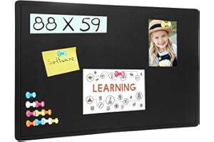 HEDOBCESO Bulletin Board, 88 x 59cm Cork Board with 20 Pushpin, Felt Notice Pin Board, Self-Adhesive Vision Board Foldable Photo Board for Wall - Black