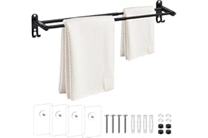 Tanice Towel Rack, Double Towel Rail Adjustable 40-70cm/15.75-27.56inch Towel Bar Wall-Mounted or Self-Adhesvie Towel Holder Black