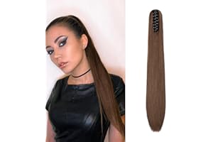 Dcbaboo Pferdeschwanz Haarteil Zopf Extension mit Klammer Glatt Lang Ponytail Extensions Haarverlängerung Clip Synthetik Gerade Pferdeschwanz Haarextension Zopf, 55cm Dunkelbraun & Hellbraun