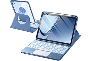 drivego 360 Rotating Keyboard Case for iPad A16 11th 10th Generation with 7 Color Backlit Trackpad, Magnetic Detachable Cover Wireless Keyboard for iPad 11th 2025 10th 2022 (11/10.9 inch), Blue