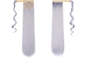 CYBELLEZA Coda Capelli Extension Coda di Cavallo Estensioni per Capelli Lisci Grigio Argento Naturali Clip Lunghi Sintetici Ponytail Wrap Around Posticci Parrucchino Donna Bellezza