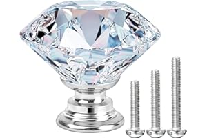 Mostfun 15Pack 30mm Crystal Glass Door Cabinet Knobs Diamond Cut Drawer Handles for Cupboards Wardrobes Drawers Home Decoration with 3 Lengths of Screws (Silver)
