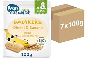 ‎FRECHE FREUNDE BABY FRECHE FREUNDE Bio Baby Kekse Dinkel & Banane, Baby Snack für Babys ab 8 Monaten, ohne Zuckerzusatz, vegan, 7er Pack (7 x 100g)