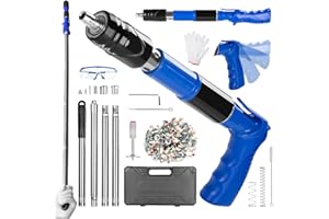 DKEVEU Pistola Clavos Hormigon Pistola de clavos Manual para Techos Pared con Vara de Extensión Acero,5 Velocidades Ajustable Clavadora Cemento con 120 Clavos y Silenciador,Pistola de uñas Portátil Hormigon