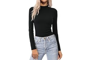 Aottori Maglia Donna con Collo Alto Cotone a Coste Tshirt Maniche Lunghe Slim Fit Maglietta Peluche Interna Termica Top Basic Bianca Primavera Autunno Inverno S-XXL