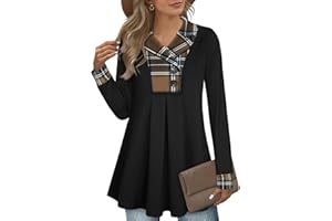 GUUKA Ladies Casual Long Sleeve V Neck Swing Tunic Tops Loose Pleated Pullover Longline Autumn Jumpers For Women UK