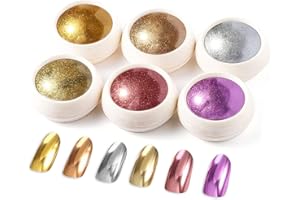 BISHENGYF 6 Cajas De Polvo De Uñas Cromado, Clásico Holográfico Nail Art Glitter Set, Brillante Efecto Espejo Polvo Para Decoración De Diseño De Uñas