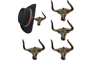 Filano Cowboy Hat Rack for Wall 4 Pack Modern Metal Cowboy Hat Holder Cast Iron Hat Hanger Western Longhorn Hooks Storage and Display at Closet Bedroom Living Room Antique Gold Men's Gift