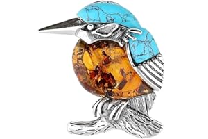 DESIGNER INSPIRATIONS BOUTIQUE Bird Themed Amber Brooch Pin/Clip in Vintage Style for Women - 925 Sterling Silver
