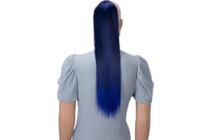 CAISHA 60cm Postizo Extensión De Cabello Cola De Caballo Trenza Con 2 Cintas Liso Mezcla Azul Negro HCB2
