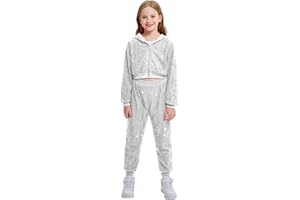 LOLANTA Enfant Costume de Danse Hip Hop à Paillettes Vêtements de Street Dance Ensemble Veste-pantalon
