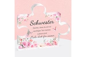 BRIKABIA Weihnachtsgeschenke für Schwester, Geschenk für Schwester Geburtstag, Dekoratives Acrylblock-Puzzle 9,9 x 8,4 cm, Beste Schwester Weihnachten Geburtstagsgeschenk für Große Kleine Schweste